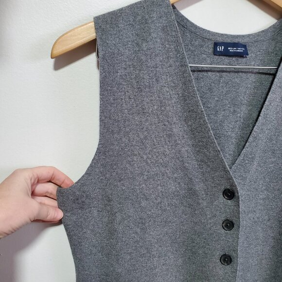 GAP CashSoft Sweater Vest Button Front V-Neck Textured Knit Grey Women's Medium - Picture 5 of 10